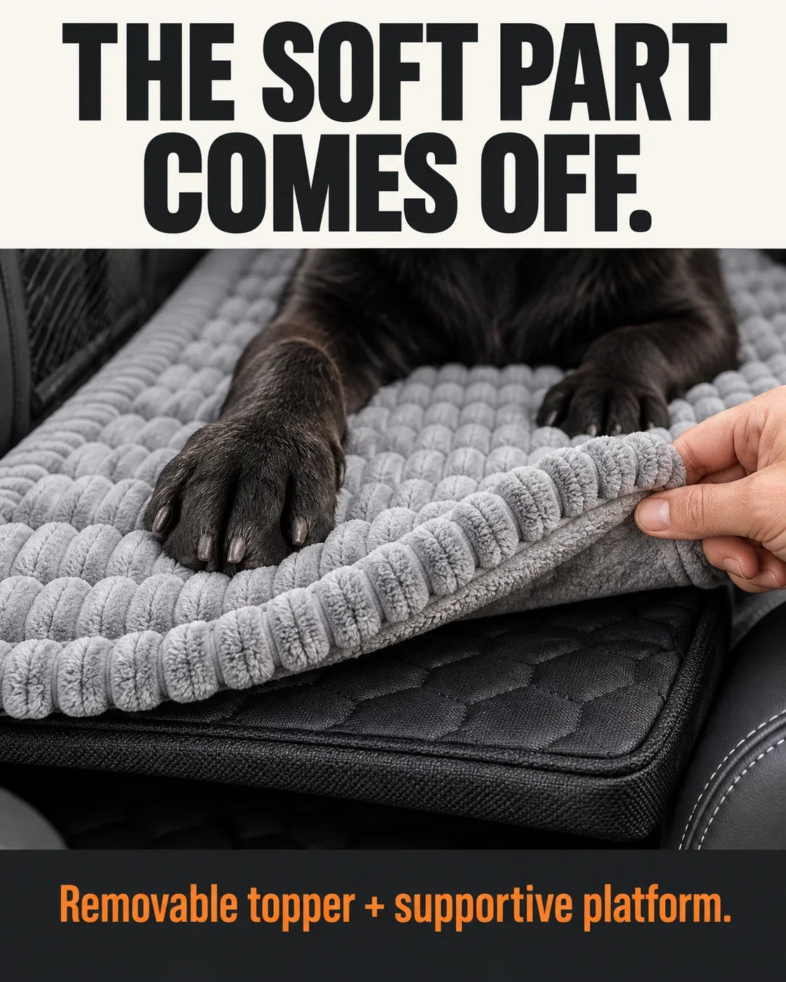 Close-up of the removable grey RoadNest Comfort Topper; extender sold separately